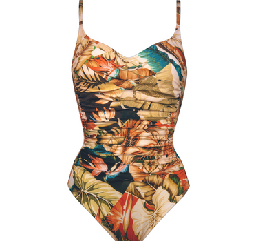MARYAN MEHLHORN SWIMSUIT WITH SEPIA LEAVES PRINT