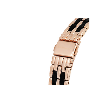 US POLO WOMEN ELOISE BLACK SOLID RESIN BAND WITH ROSE GOLD PLATED METAL LINKS
