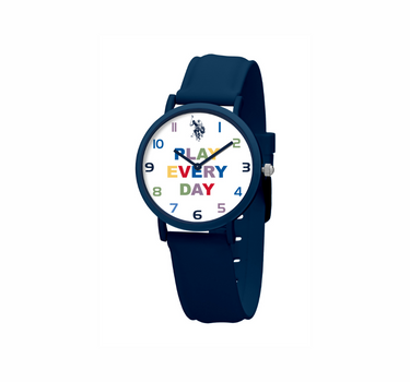 US POLO KIDS BLUE SILICON STRAP WITH STAINLESS STEEL PERSONALIZED BUCKLE