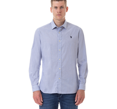 US POLO MEN CHECKED LONG SLEEVE SHIRT IN BLUE