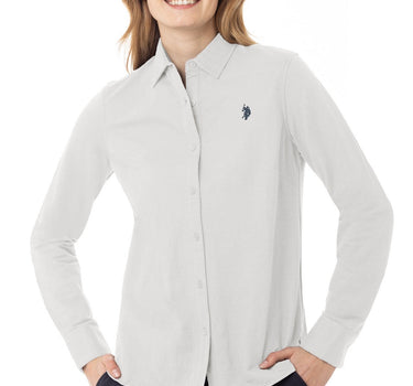 US POLO WOMENS BUTTON-UP LONG SLEEVE SHIRT IN WHITE