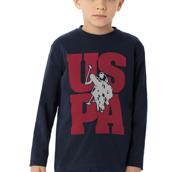 US POLO BOYS COTTON LONG SLEEVE T-SHIRT IN BLUE