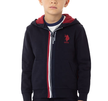 US POLO BOYS COTTON ZIP-UP HOODIE IN BLUE