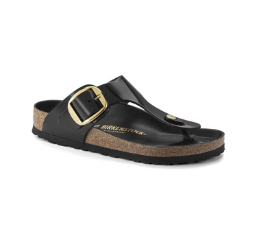 BIRKENSTOCK GIZEH BIG BUCKLE NATURAL LEATHER PATENT WIDE FIT