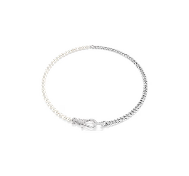 SWAROVSKI DEXTERA NECKLACE,PAVE,CRYSTAL PEARL, WHITE, RHODIUM PLATED