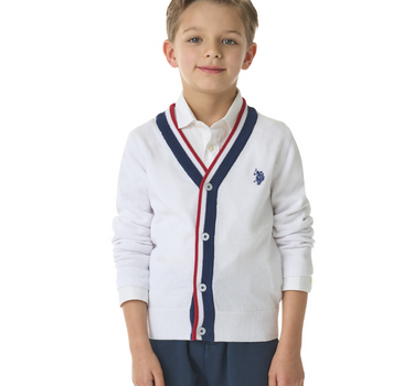 US POLO V-NECK CARDIGAN WITH TRICOLOR BAND