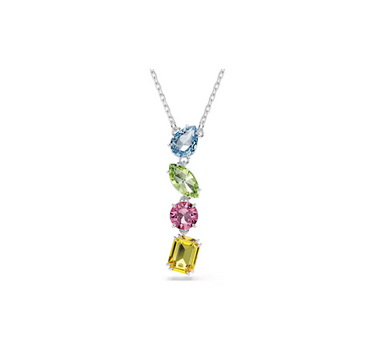 SWAROVSKI GEMA Y PENDANT, MIXED CUTS, MULTICOLORED, RHODIUM PLATED