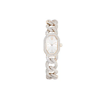 SWAROVSKI DEXTERA CHAIN WATCH, SWISS MADE, CRYSTAL BRACELET, WHITE, CHAMPAHNE GOLD-TONE FINISH