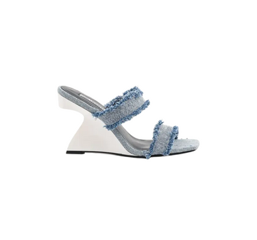 KARL LAGERFELD WAVERLY TWIN STRAP DENIM HEELED SANDALS