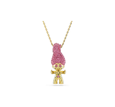 SWAROVSKI GOOD LUCK TROLLS PENDANT,TROLL,PINK,GOLD-TONE PLATED