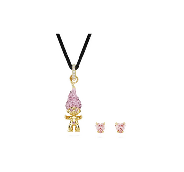 SWAROVSKI GOOD LUCK TROLLS SET, TROLL,PINK,GOLD-TONE PLATED