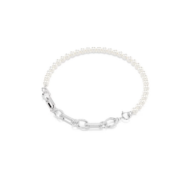 SWAROVSKI DEXTERA NECKLACE, CRYSTAL PEARL, MIXED LINKS, WHITE, RHODIUM PLATED