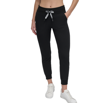 DKNY WOMEN HIGH RISE LOGO DRAWSTRING JOGGERS