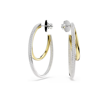 SWAROVSKI Hyperbola hoop earrings, round cut, Medium, white ,Mixed metal finish