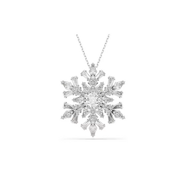 SWAROVSKI IDYLLIA PENDANT AND BROOCH, MIXED CUTS, SNOWFLKAE, WHITE, RHODIUM PLATED