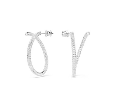 SWAROVSKI DEXTERA HOOP EARRINGS, ROUND CUT, WHITE, RHODIUM PLATED