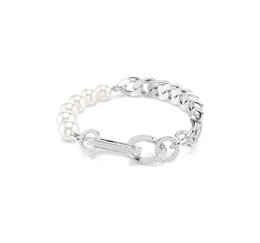 SWAROVSKI DEXTERA BRACELET, CRYSTAL PEARL, MIXED LINKS, WHITE, RHODIUM PLATED