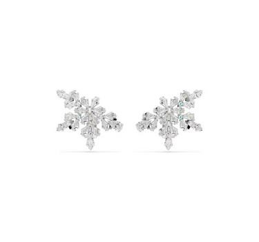 SWAROVSKI IDYLLIA CLIP EARRINGS, MIXED CUTS, HALF SNOWFLAKE, WHITE, RHODIUM PLATED