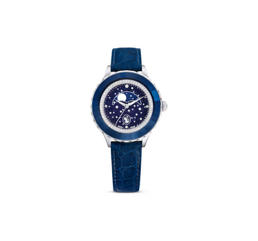 SWAROVSKI OCTEA MOON WATCH, SWISS MADE, MOON, LEATHER STRAP, BLUE, BLUE FINISH