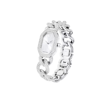 SWAROVSKI DEXTERA CHAIN WATCH, SWISS MADE,CRYSTAL BRACELET, SILVER TONE, STAINLESS STEEL