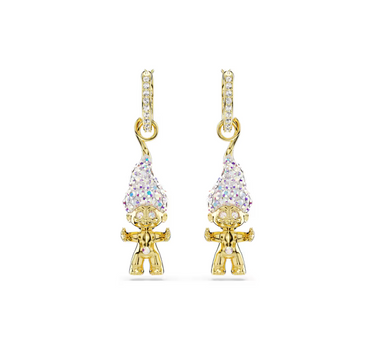 SWAROVSKI GOOD LUCK TROLLS DROP EARRINGS, TROLL,WHITE,GOLD-TONE PLATED