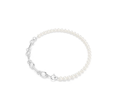 SWAROVSKI DEXTERA NECKLACE, CRYSTAL PEARL, MIXED LINKS, WHITE, RHODIUM PLATED