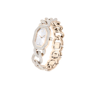 SWAROVSKI DEXTERA CHAIN WATCH, SWISS MADE, CRYSTAL BRACELET, WHITE, CHAMPAHNE GOLD-TONE FINISH