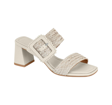 VIZZANO WOMEN BLOCK HEEL RAFFIA SLIDERS
