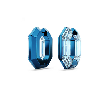 SWAROVSKI LUCENT HOOP EARRINGS, OCTAGON SHAPE, SMALL, BLUE