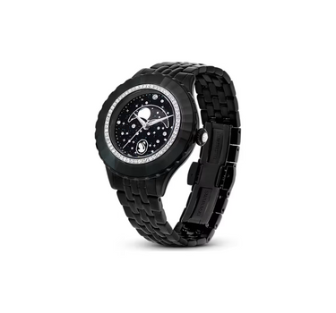 SWAROVSKI OCTEA MOON WATCH, SWISS MADE, MOON, METAL BRACELET, BLACK, BLACK FINISH