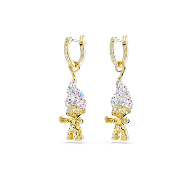 SWAROVSKI GOOD LUCK TROLLS DROP EARRINGS, TROLL,WHITE,GOLD-TONE PLATED