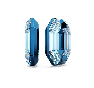 SWAROVSKI LUCENT HOOP EARRINGS, OCTAGON SHAPE, SMALL, BLUE