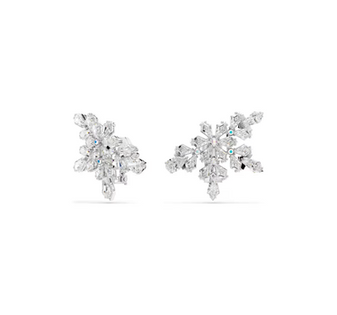 SWAROVSKI IDYLLIA CLIP EARRINGS, MIXED CUTS, HALF SNOWFLAKE, WHITE, RHODIUM PLATED