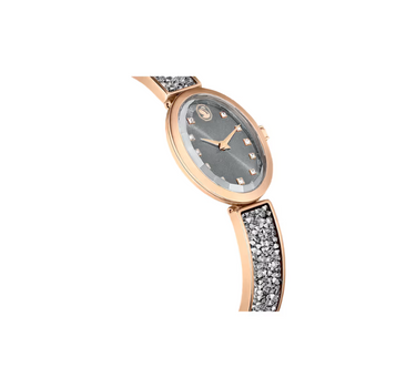 SWAROVSKI CRYSTAL ROCK OVAL WATCH, SWISS MADE, CRYSTAL BRACELET, GRAY, ROSE GOLD-TONE FINISH