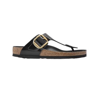 BIRKENSTOCK GIZEH BIG BUCKLE NATURAL LEATHER PATENT WIDE FIT