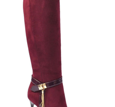 LAURA BIAGOTTI KNEE HIGH BOOT IN RED WITH GOLD DETAILING
