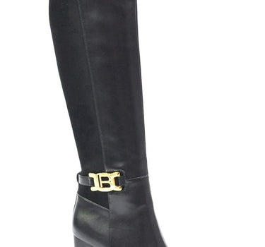 LAURA BIAGOTTI HEELED KNEE HIGH BOOT IN BLACK WITH GOLD DETAILING