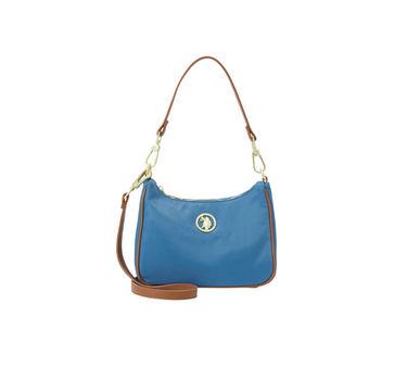 US POLO ASSN. WOMEN HOUSTON MINI HOBO BAG NYLON IN LIGHT BLUE/TAN