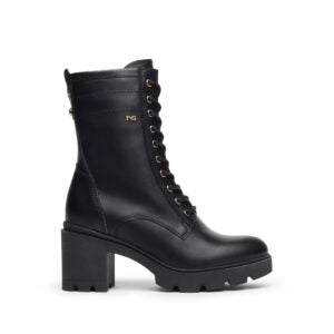 NEROGIARDINI WOMEN LEATHER COMBAT BOOTS IN BLACK