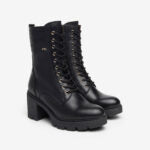 NEROGIARDINI WOMEN LEATHER COMBAT BOOTS IN BLACK