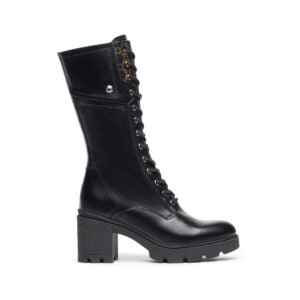 NEROGIARDINI WOMEN LEATHER COMBAT BOOTS IN BLACK