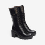 NEROGIARDINI WOMEN LEATHER COMBAT BOOTS IN BLACK