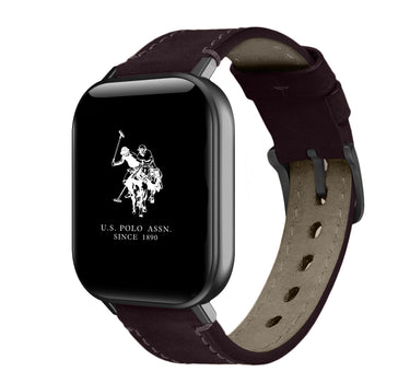 US POLO ASSN. UNISEX DIGITAL SMART WATCH WITH BROWN LEATHER STRAP