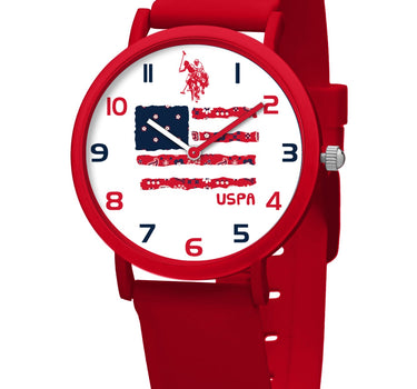 US POLO KIDS RED SILICON STRAP WITH S.S. PERSONALIZED BUCKLE & SOFT TOUCH FINISH