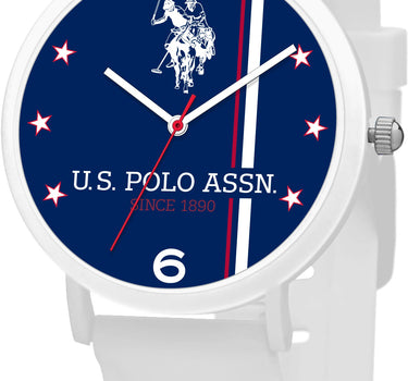 US POLO ASSN. UNISEX WHITE SILICONE STRAP WITH S.S. BUCKLE & SOFT TOUCH FINISHING