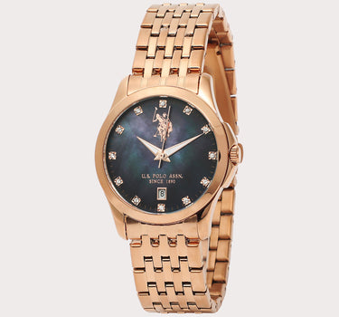 US POLO WOMEN'S STAINLESS STEEL BAND WITH ROSE GOLD PLATING & S.S. BUCKLE