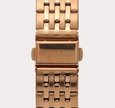 US POLO WOMEN'S STAINLESS STEEL BAND WITH ROSE GOLD PLATING & S.S. BUCKLE