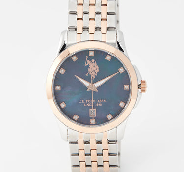 US POLO WOMEN'S STAINLESS STEEL BAND WITH ROSE GOLD PLATING & S.S. BUCKLE