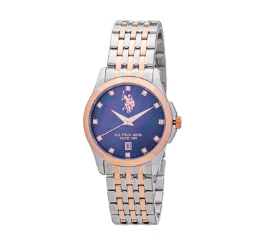 US POLO WOMEN'S STAINLESS STEEL BAND WITH ROSE GOLD PLATING & S.S. BUCKLE