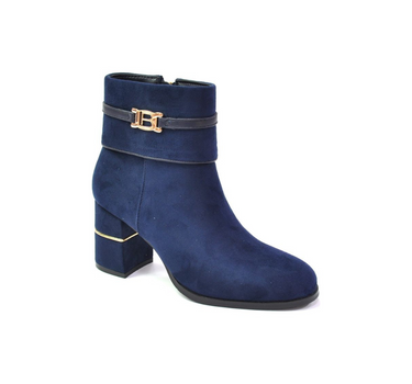 LAURA BIAGOTTI BLOCK HEEL ANKLE  BOOT IN NAVY WITH GOLD DETAILING